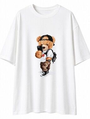 Oversized White Teddy Bear Graphic T-Shirt XL